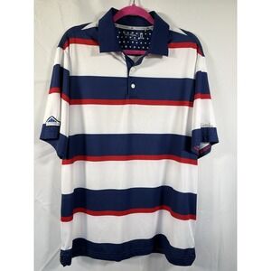 Walter Hagen polo golf shirt size L red white blue polyester 1/4 button